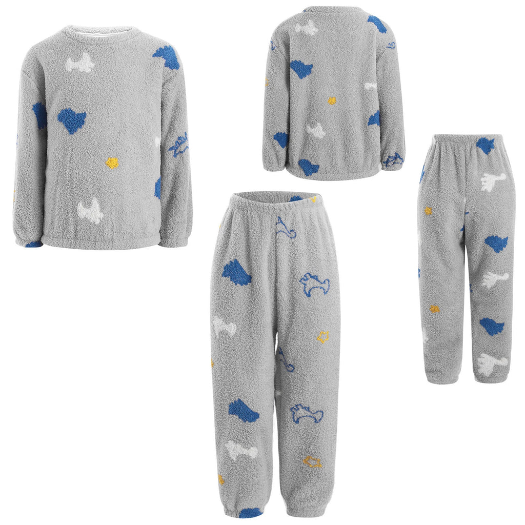 Kids Pyjamas Fleece Nightwear Elastic Waist Pyjama Set Warm 2 Piece-