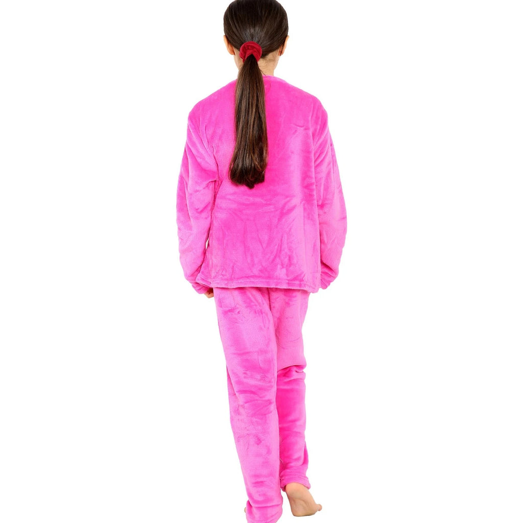 Kids Girls Pink Warm Fleece Pyjamas Sleepover 2 Piece Gift Set Age 5-13 Years