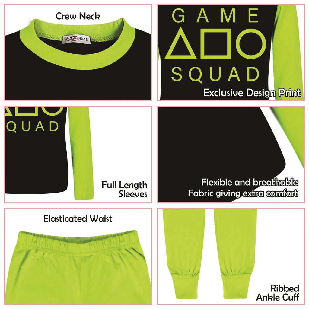Kids Girls Lime Game Squad Cosplay Pyjamas Sleepwear PJs 2 Piece Set