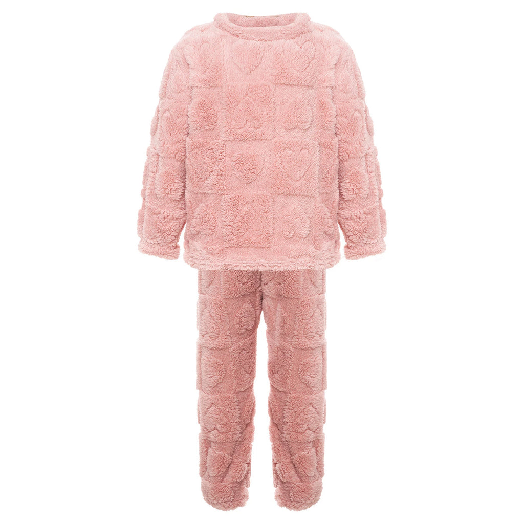 Kids Boys Girls Homewear Round Neck Tops With Pants Solid Color Pajamas Set