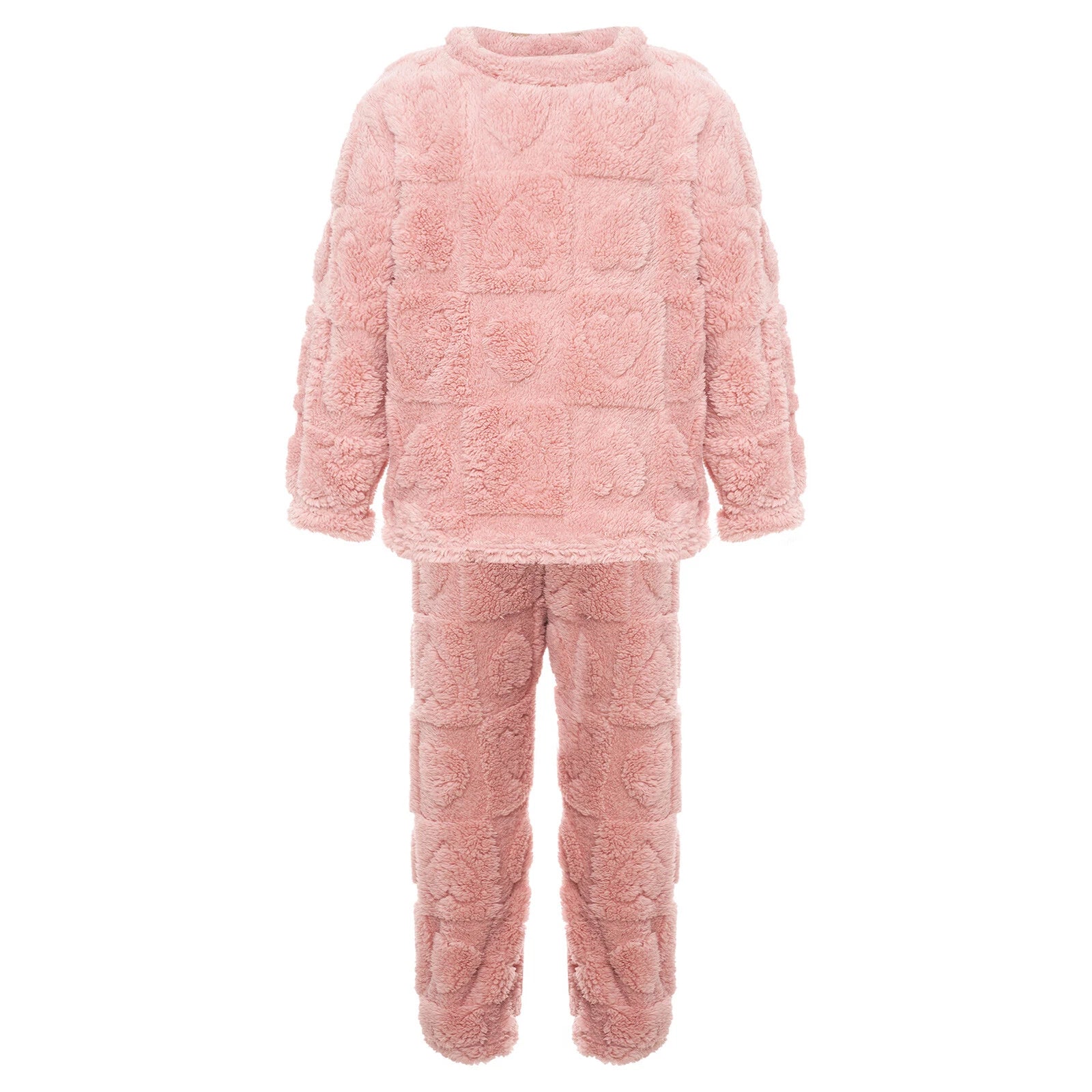 Kids Boys Girls Homewear Round Neck Tops With Pants Solid Color Pajamas Set