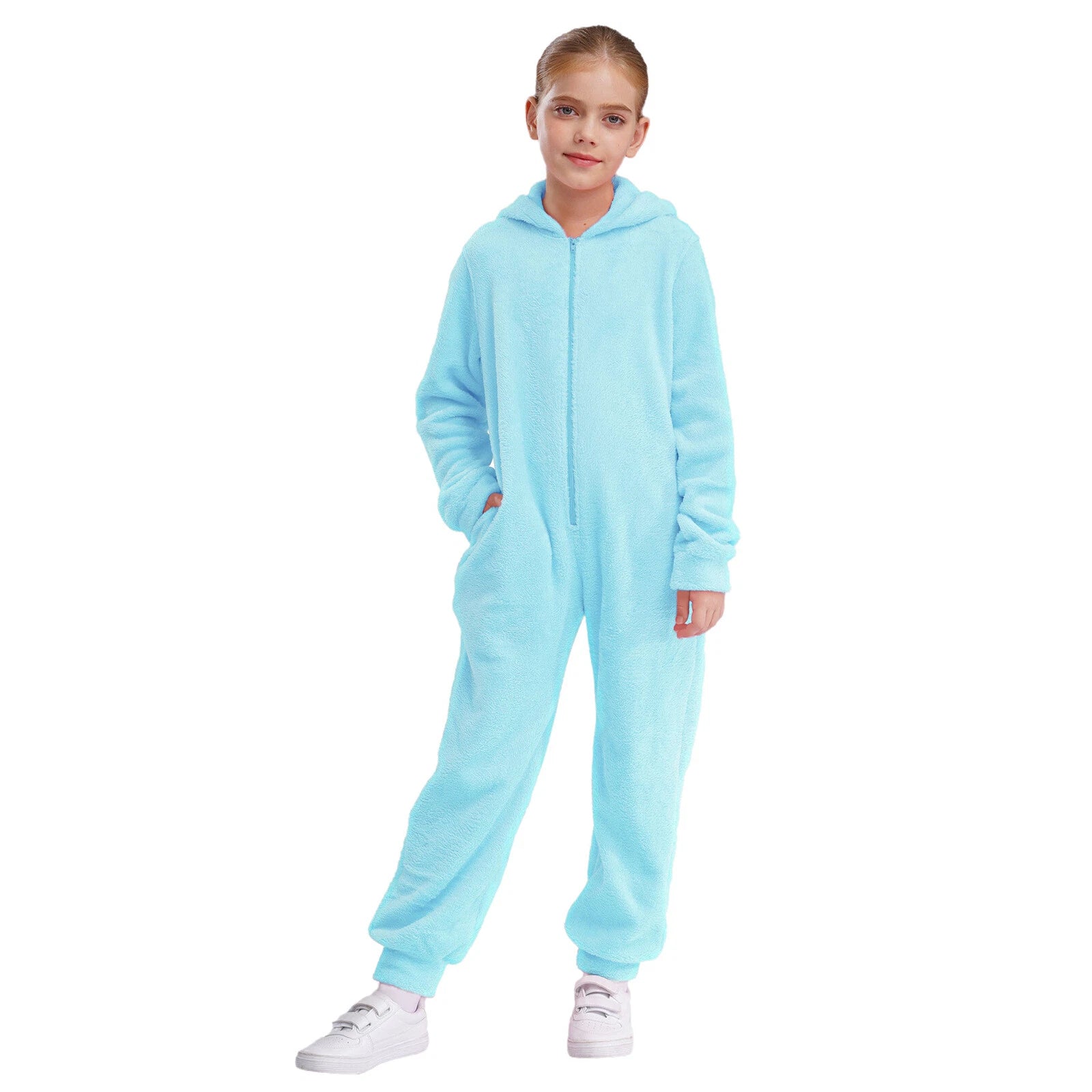 Unisex Kids Fleece Hooded Jumpsuit for Boys Girls Zip-up One Piece Pjs Sleepwear