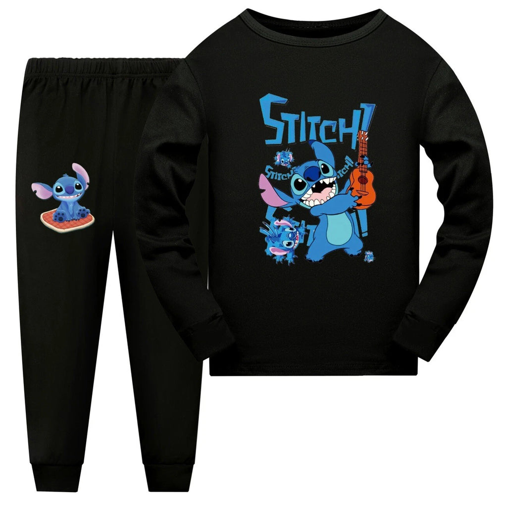 Stitch Anime Pajama Set Cartoon Tshirt Pant Casual Winter Cosplay Child Unisex