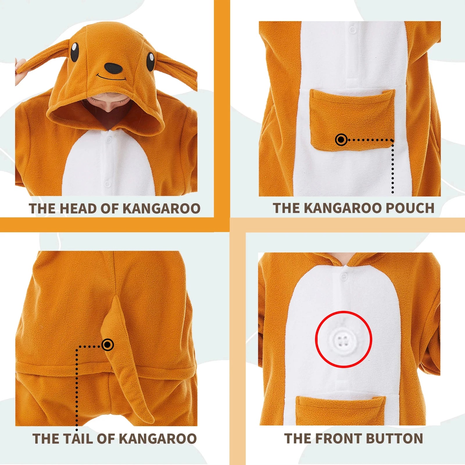 Kids Kangaroo Soft One-piece Pajamas Halloween Christmas Cute Cosplay Costumes