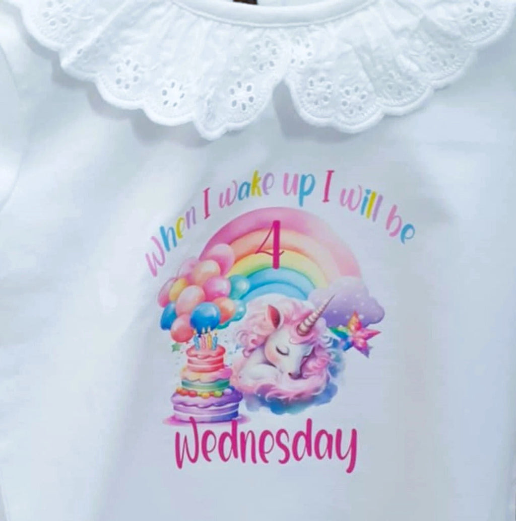 Personalised When I Wake Up I Will Be Age ~ Birthday  Unicorn Cake Frill Pjs