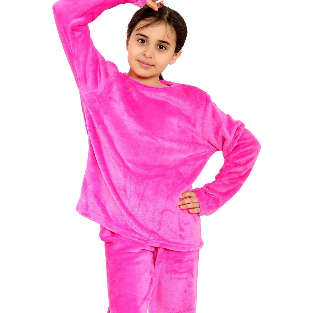 Kids Girls Pink Warm Fleece Pyjamas Sleepover 2 Piece Gift Set Age 5-13 Years
