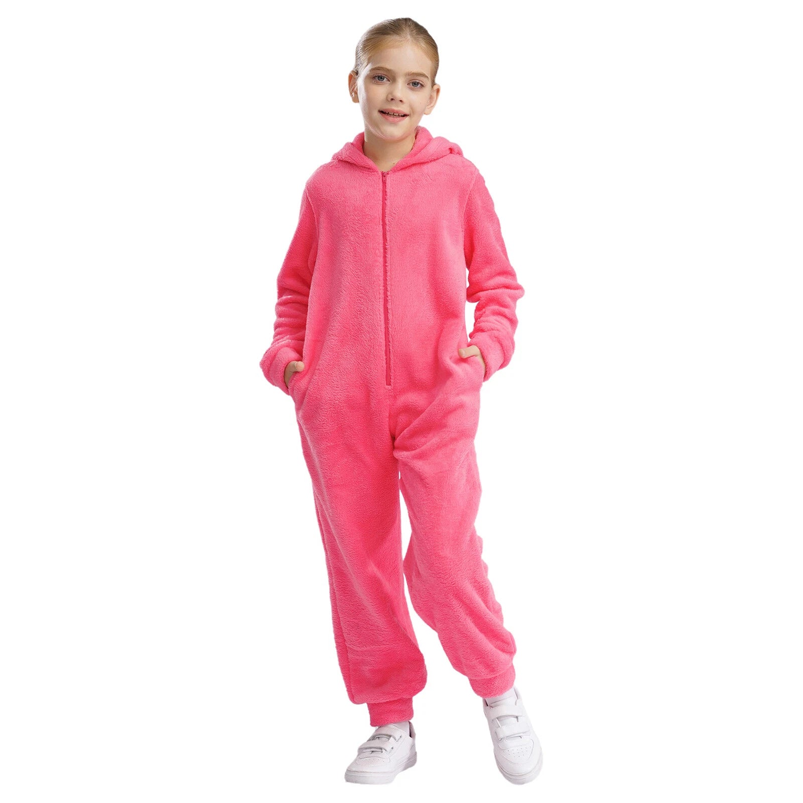 Unisex Kids Fleece Hooded Jumpsuit for Boys Girls Zip-up One Piece Pjs Sleepwear