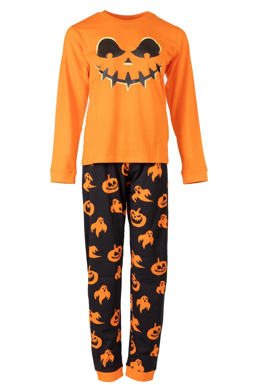 Kids Halloween Pyjamas Set Boys Girls Pumpkin Orange Spider Nightwear Top Bottom