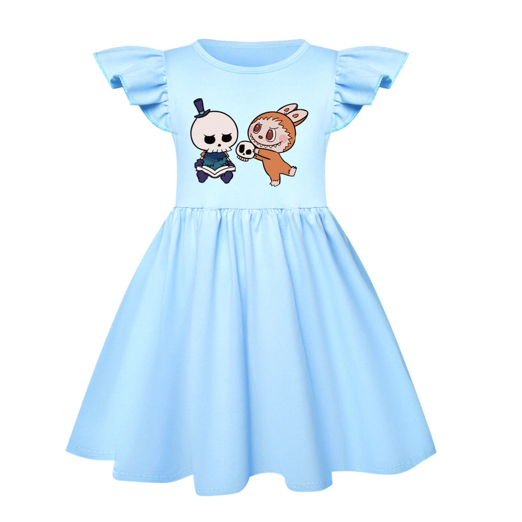 Cartoon Print Girl's Short-Sleeved Pajamas Home Clothes Nightdress Skirt New Hot