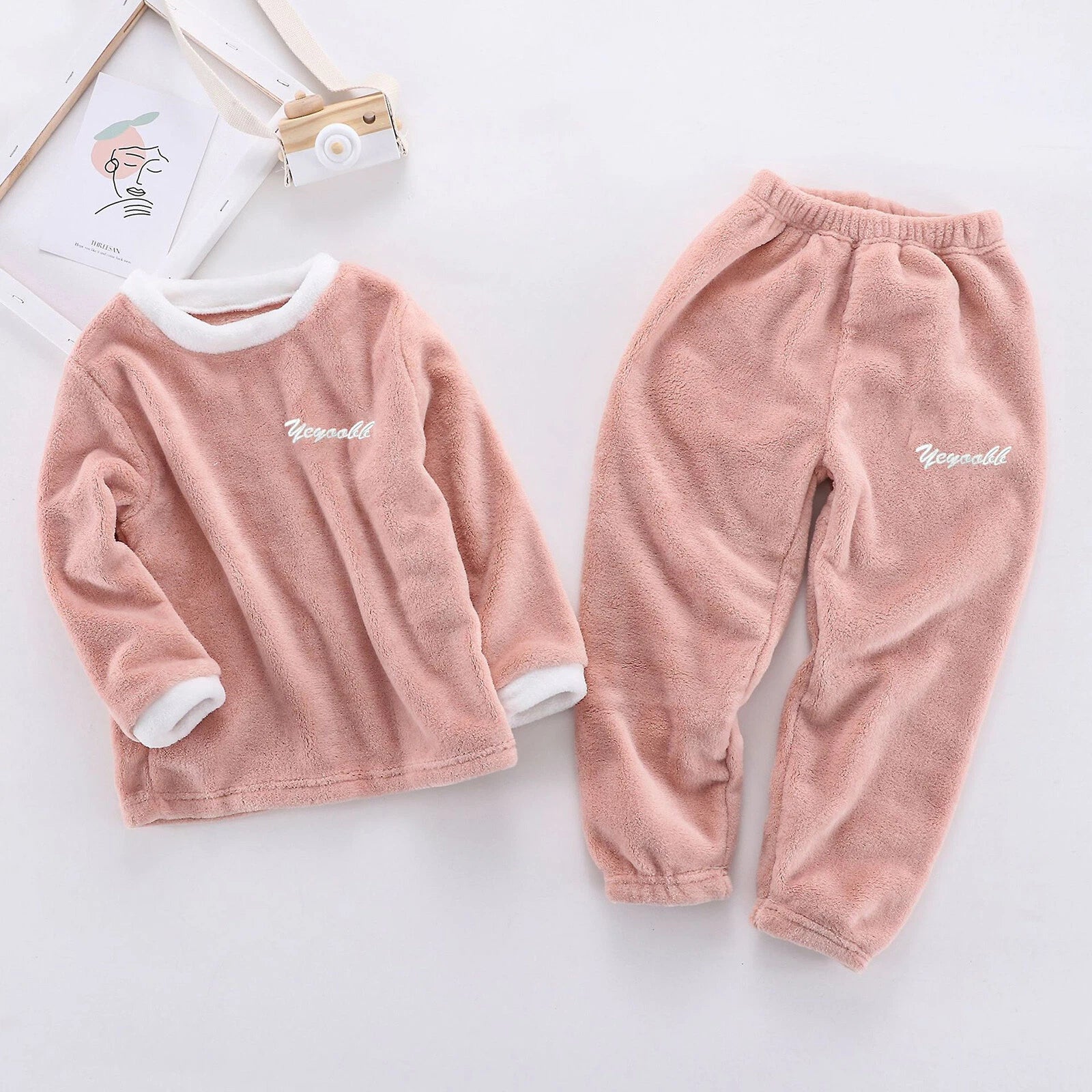Girls Boys Pajamas Suit Long Sleeve Tops with Pants Sleepwear Winter Nightwear