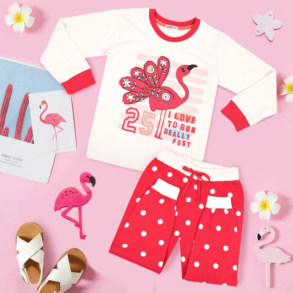 Kids Girls Flamingo Print Pyjamas Children PJs 2 Piece Cotton Set Nightwear 2-13