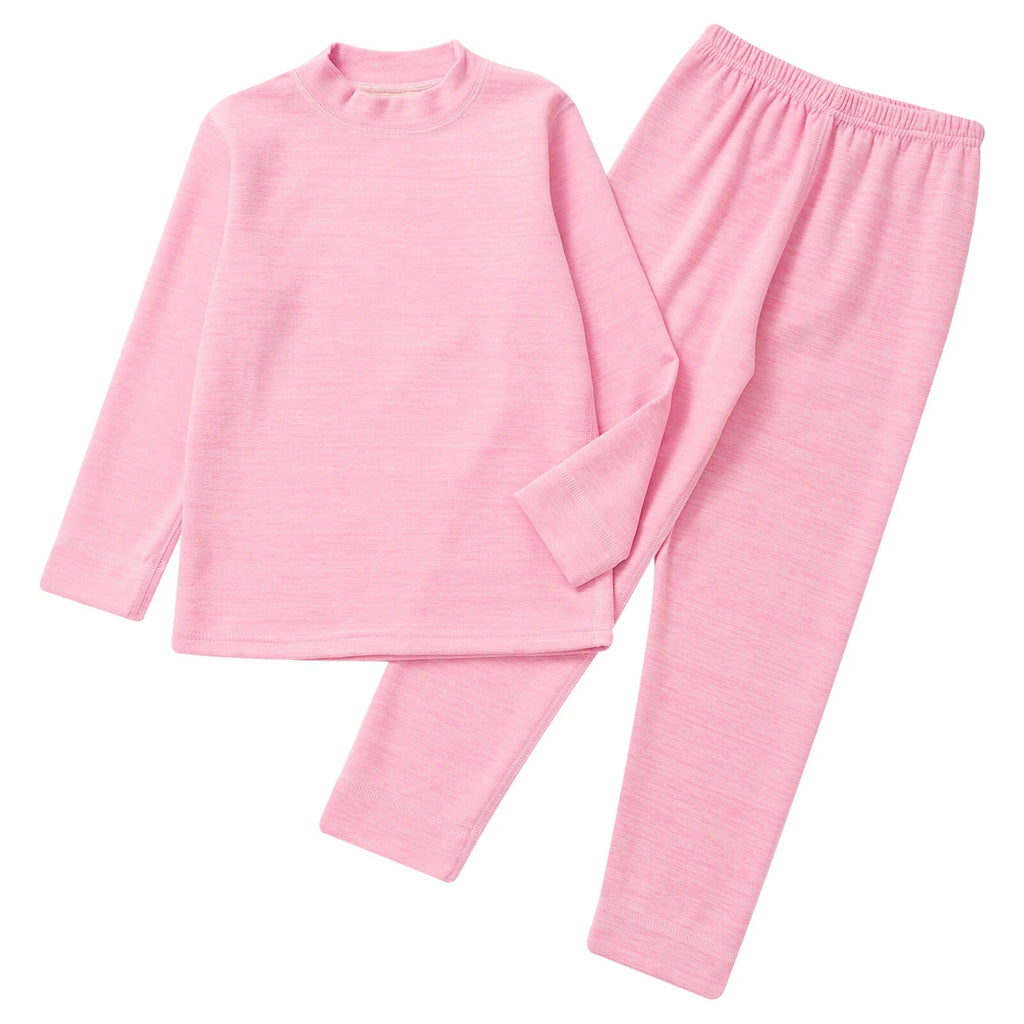 Girls Boys Pajamas Unisex Base Layer Suit Mock Neck Thermal Underwear Set Warm