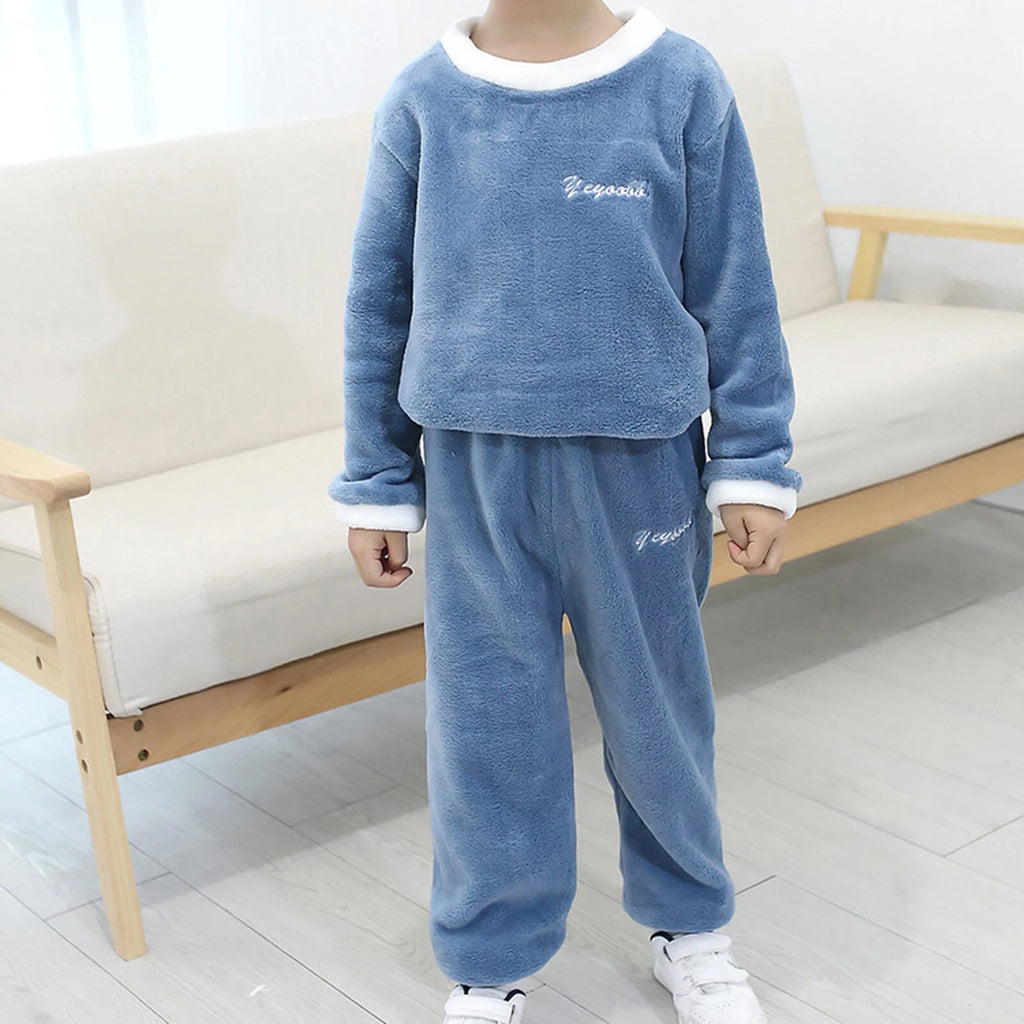 Girls Boys Pajamas Suit Long Sleeve Tops with Pants Sleepwear Winter Nightwear