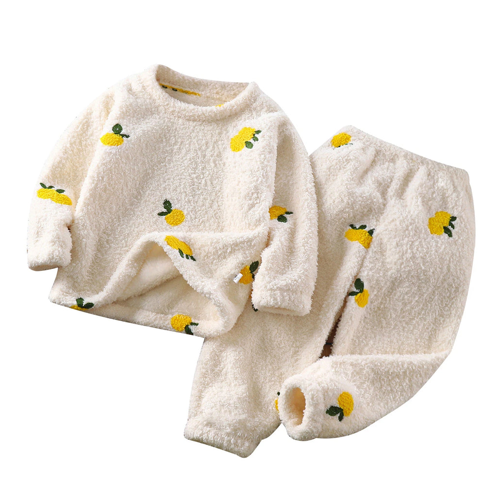 Unisex Kids Sleepwear Girls Set Print Pajamas Pullover Round Neck Cute Suit Top