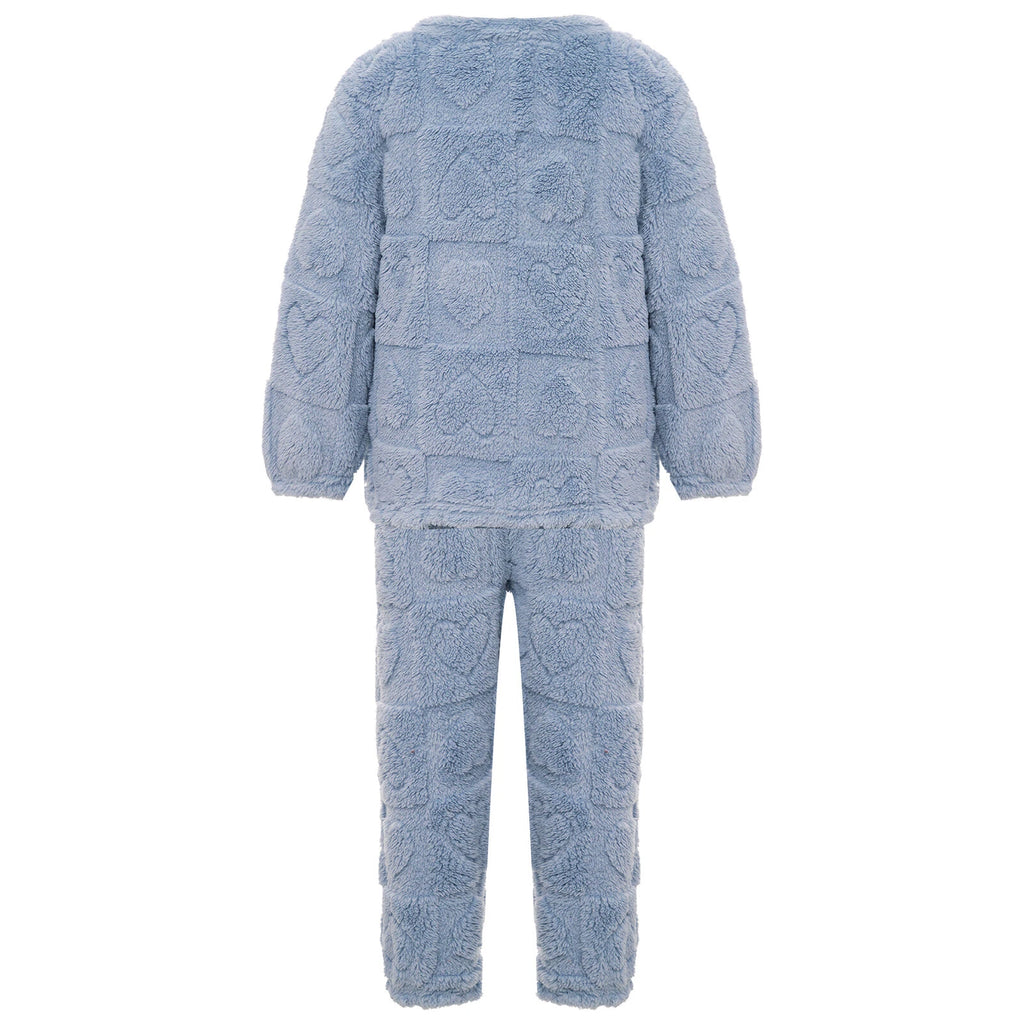 Kids Boys Girls Homewear Round Neck Tops With Pants Solid Color Pajamas Set