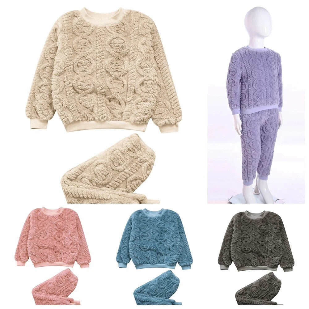 Kids Set Warm Pajamas Stand Collar Sleepwear Long Sleeve Nightwear Sleep Fancy