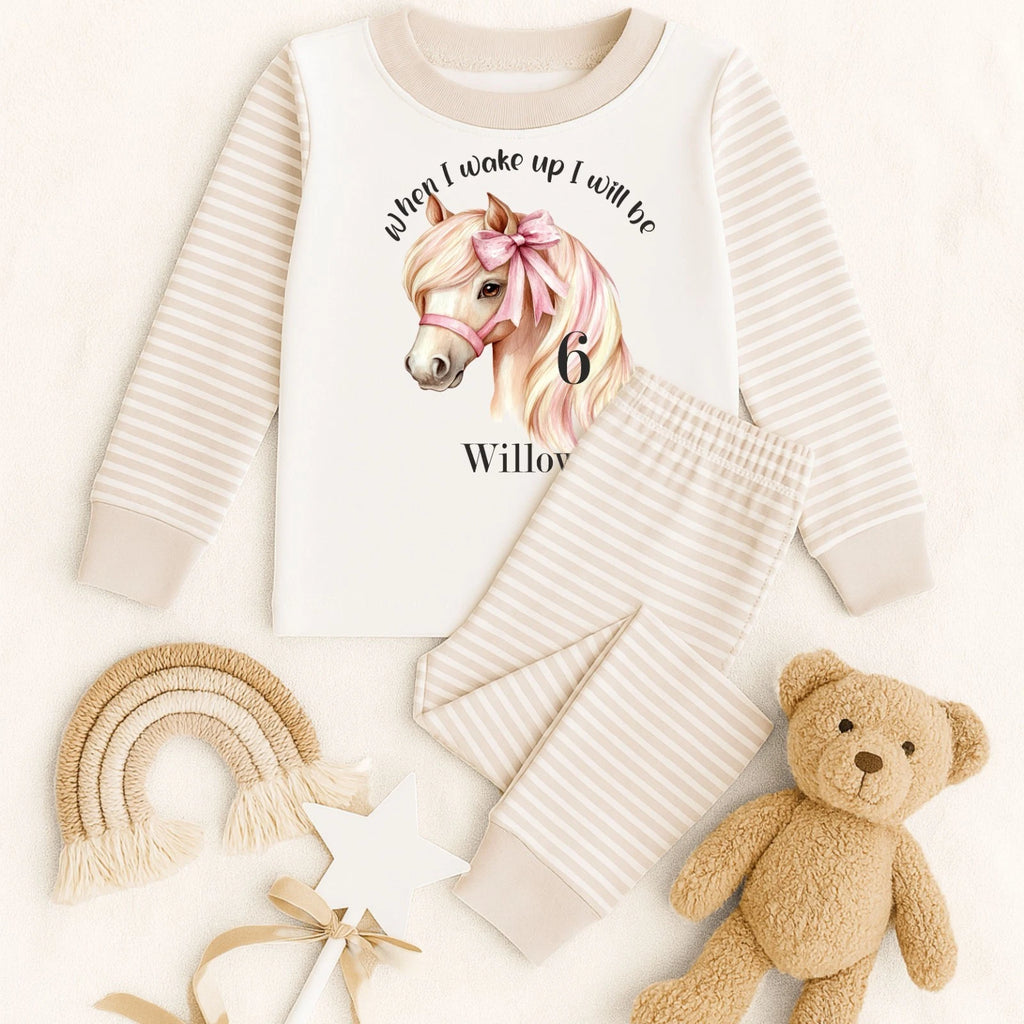 Personalised Children's When I Wake Up I Will Be 1,2,3,4,5 Age Horse Bow Pyjamas