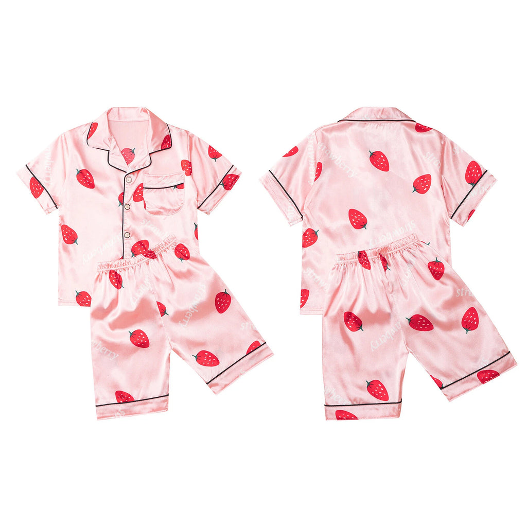 Boys Girls Pajamas Set Sleepwear Button Closure Top Shorts Nightwear Loungewear