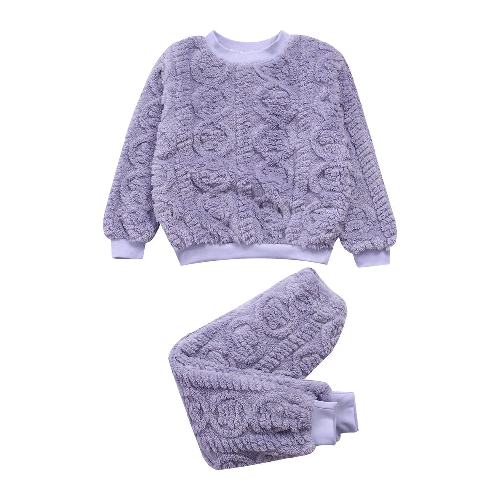 Kids Set Warm Pajamas Stand Collar Sleepwear Long Sleeve Nightwear Sleep Fancy