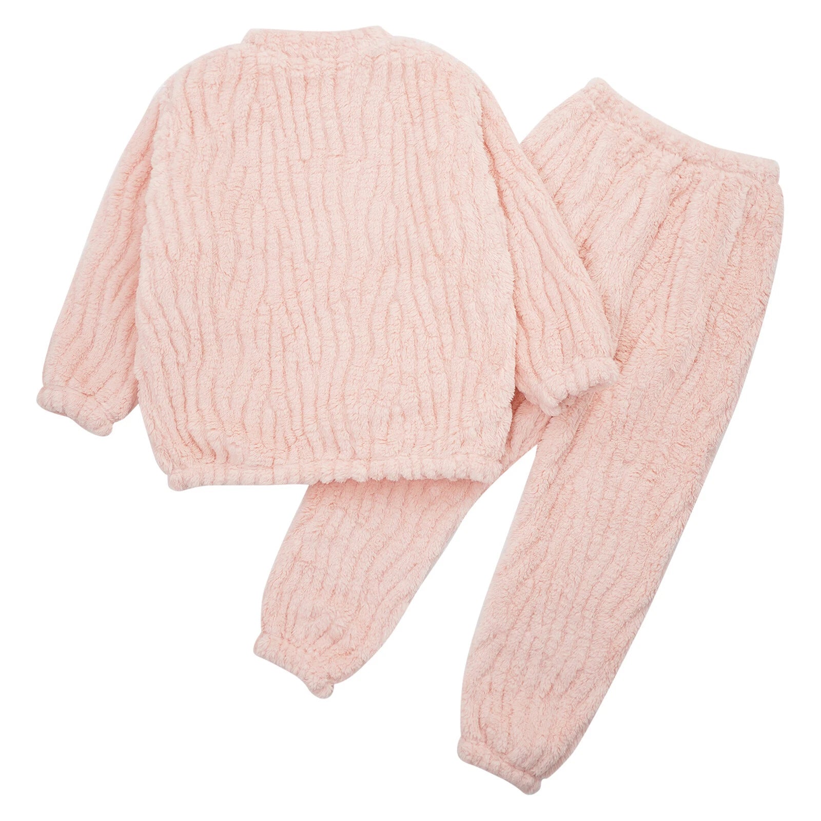 Kids Pajamas Set Flannel Sleepwear Bear Tops Pullover with Plush Pants Trousers