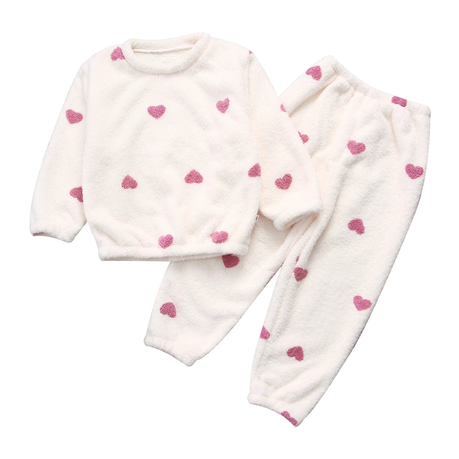 Kids Pyjamas Fleece Nightwear Elastic Waist Pyjama Set Warm 2 Piece-