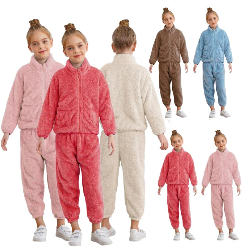 Kids Boys Girls Outfits Warm Homewear Flannel Pajama Set Clothing Sleepwear