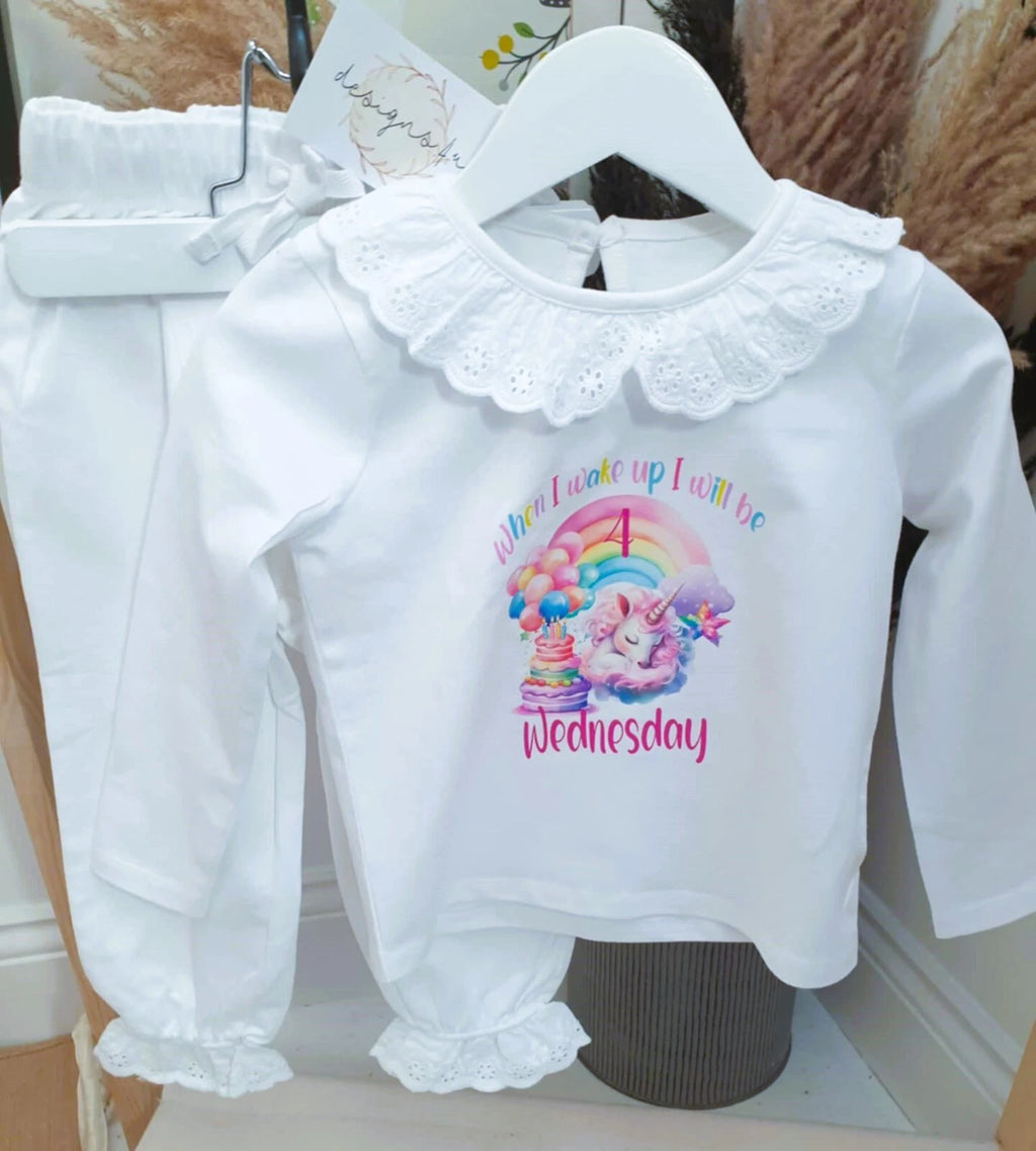 Personalised When I Wake Up I Will Be Age ~ Birthday  Unicorn Cake Frill Pjs