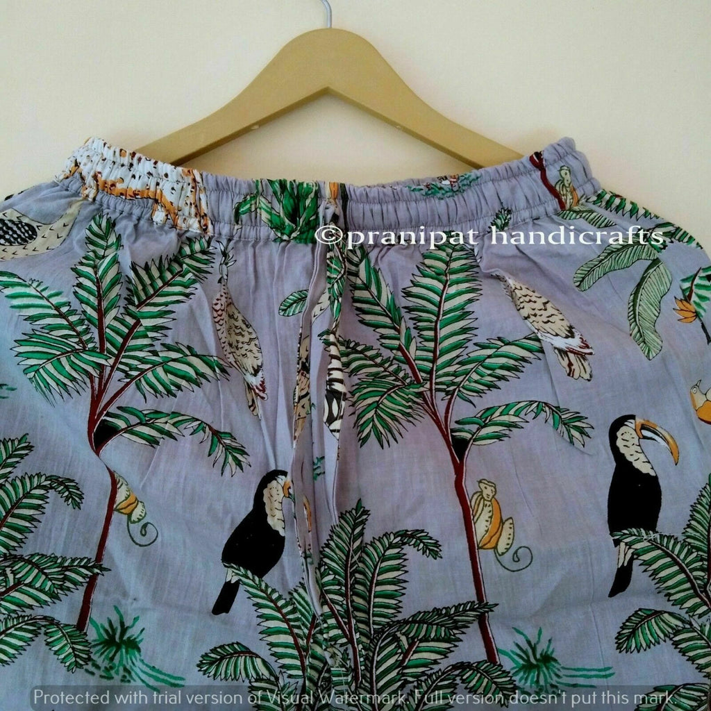 Indian Animal Printed Cotton Grey Hippie Women Gypsy Sleepwear Boho Pajama set