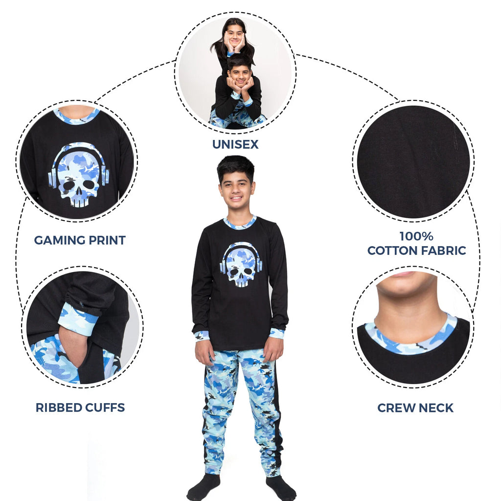 Kids Unisex Boys Girls Long Camo Cotton Gamer Gaming Pyjamas PJ Sets 5-13 Years