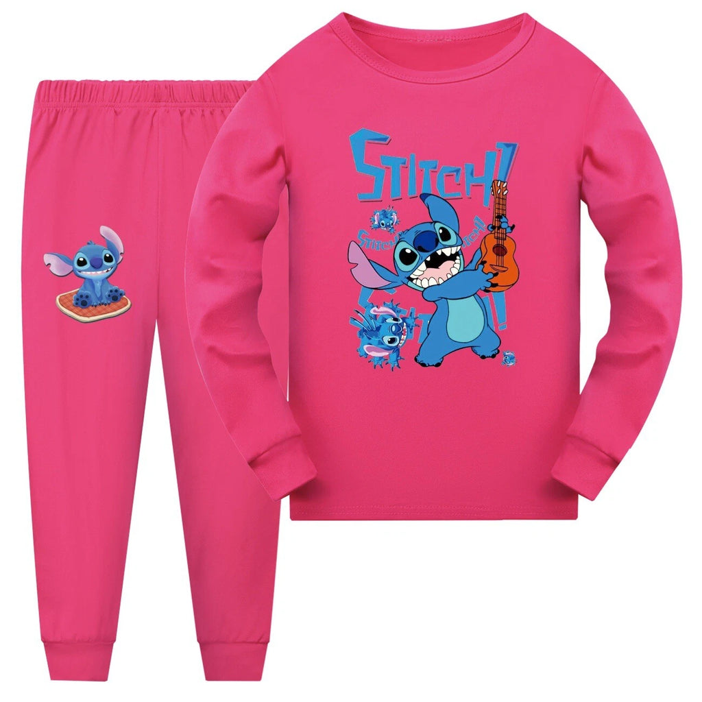 Stitch Anime Pajama Set Cartoon Tshirt Pant Casual Winter Cosplay Child Unisex