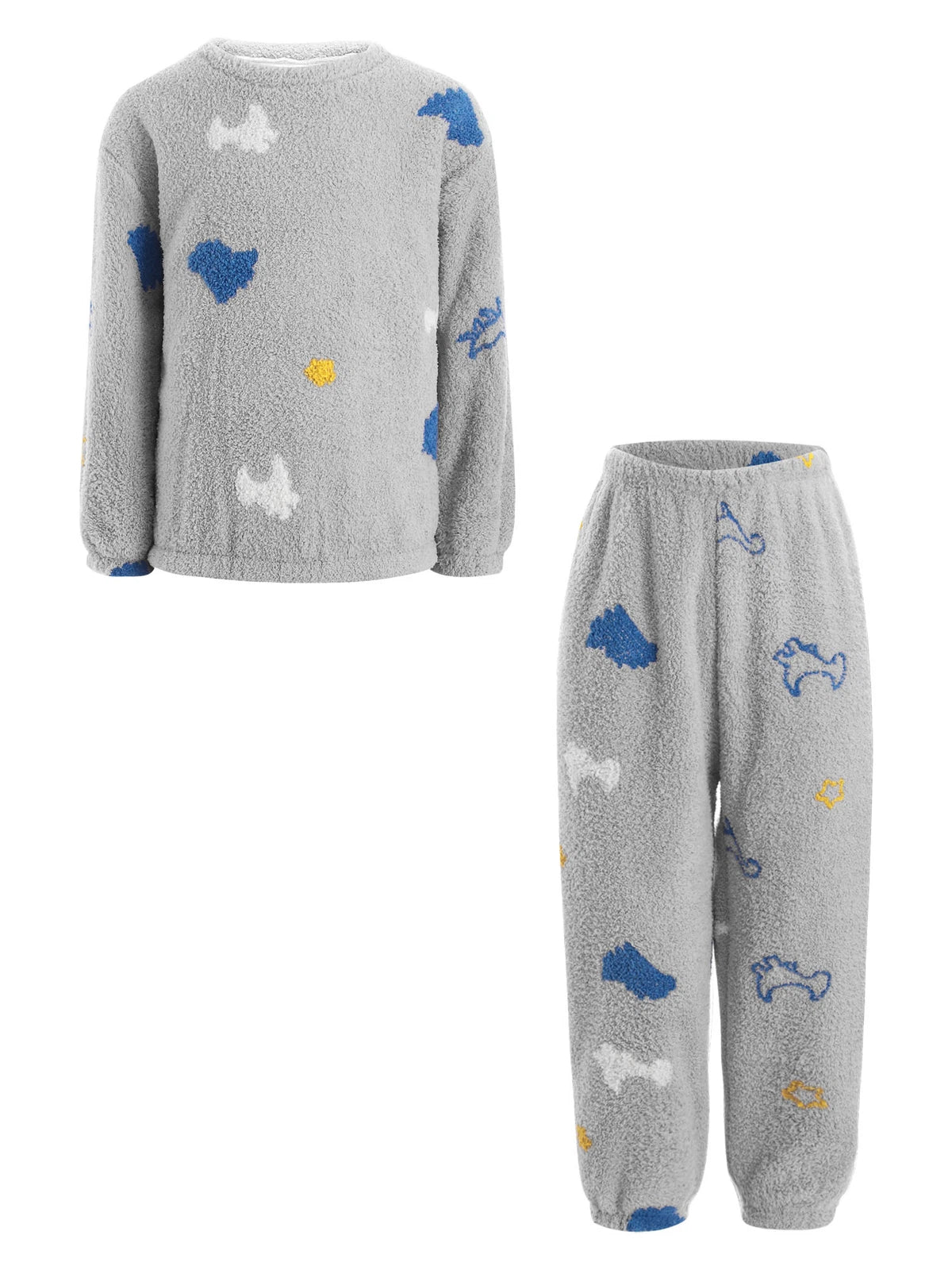 Kids Pyjamas Fleece Nightwear Elastic Waist Pyjama Set Warm 2 Piece-