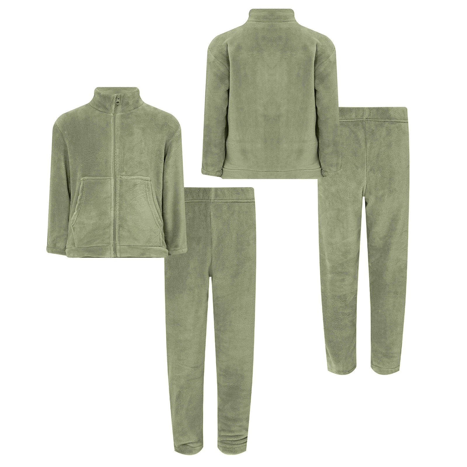 Kids Nightwear Warm Pajama Set Comfy Sleepwear Zipper Homewear 2 Piece Outfits