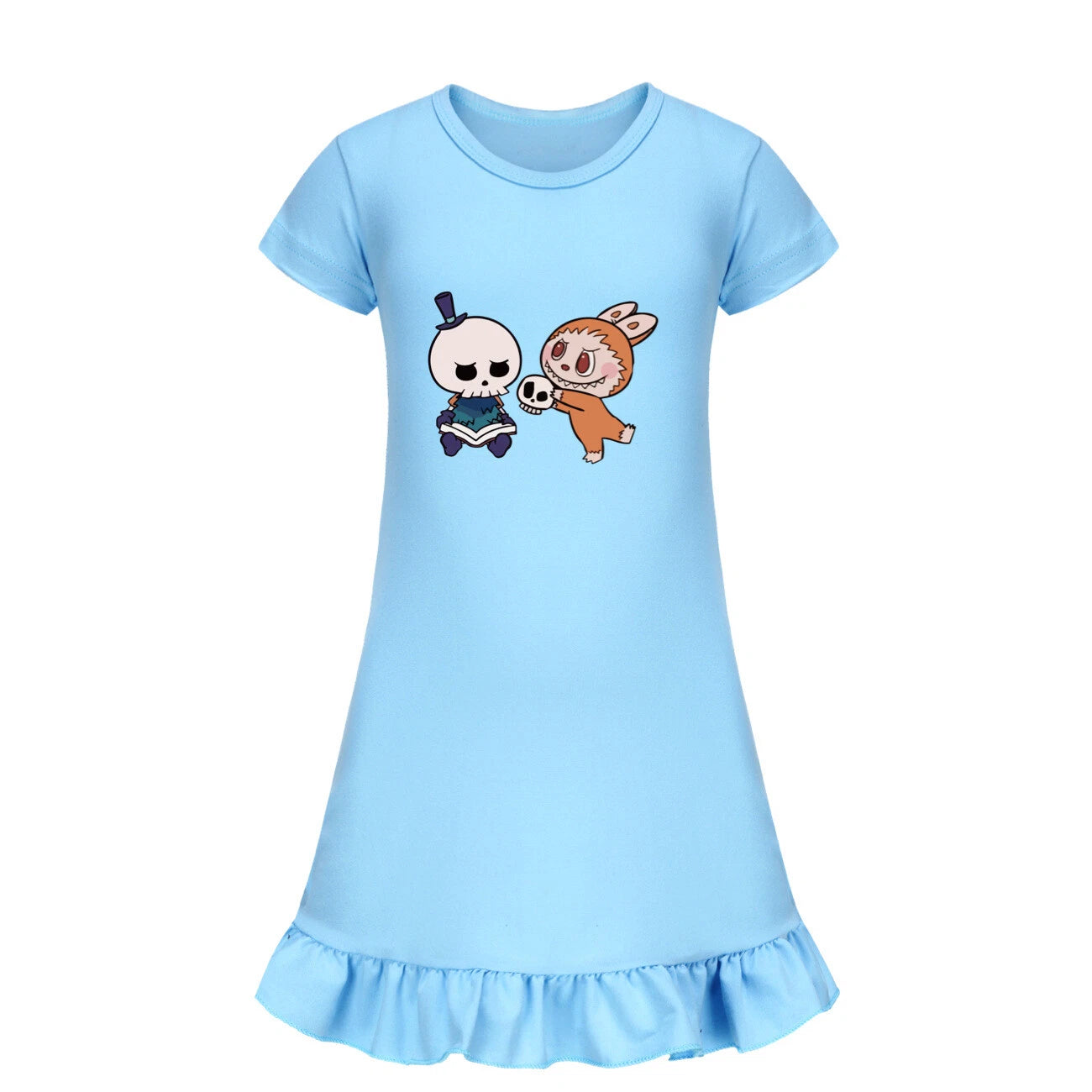 Cartoon Print Girl's Short-Sleeved Pajamas Home Clothes Nightdress Skirt New Hot