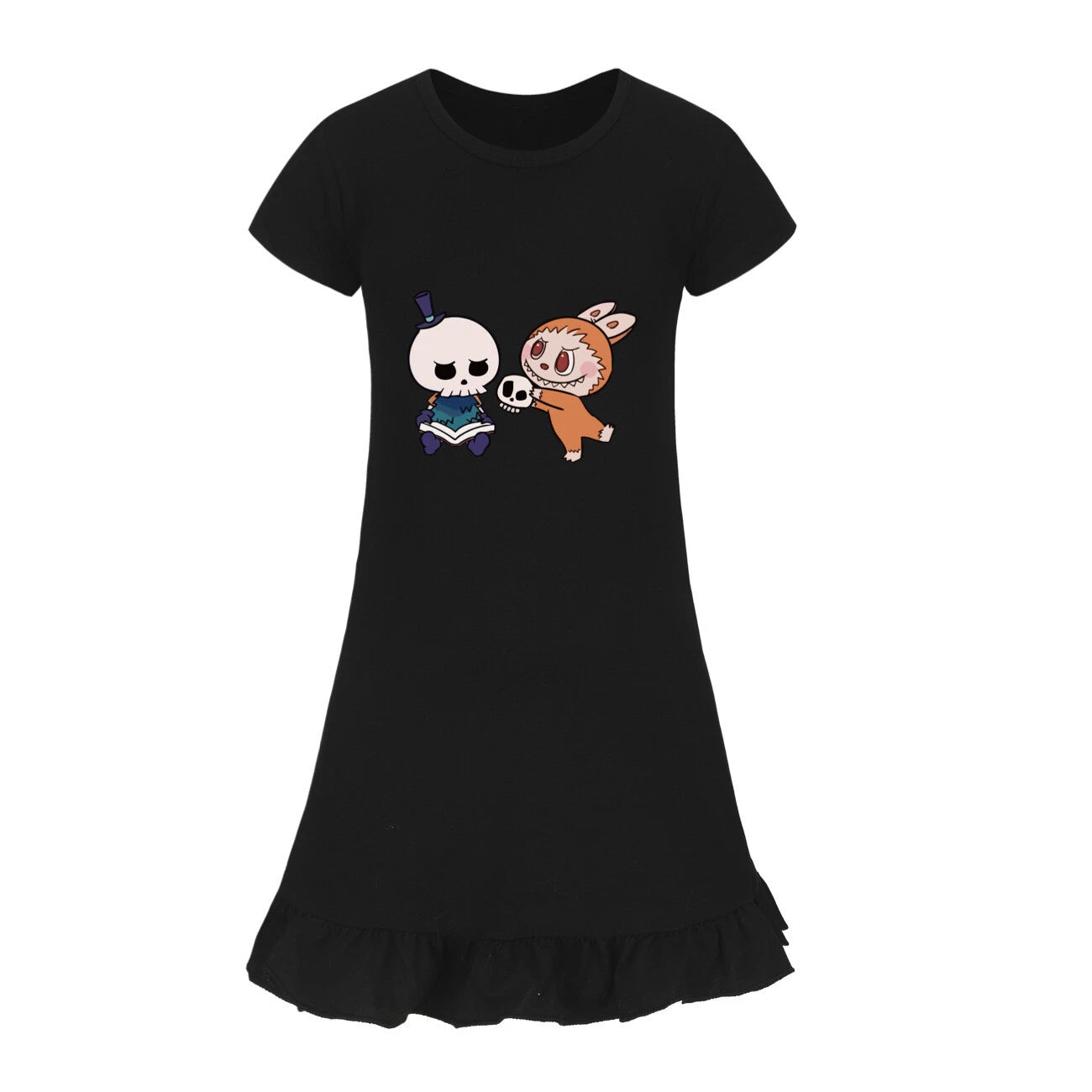 Cartoon Print Girl's Short-Sleeved Pajamas Home Clothes Nightdress Skirt New Hot