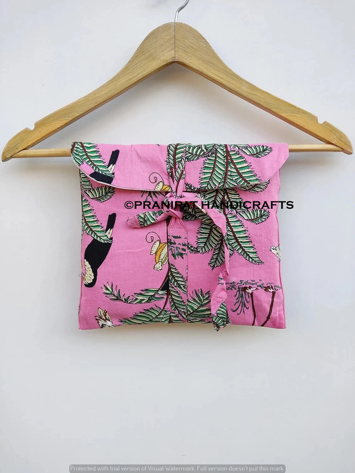 Indian Animal Print Cotton Baby Pink Women Gypsy Sleepwear Hippie Pajama set