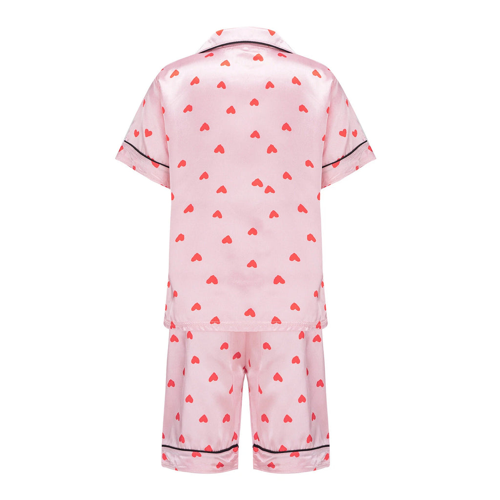 Boys Girls Pajamas Set Sleepwear Button Closure Top Shorts Nightwear Loungewear