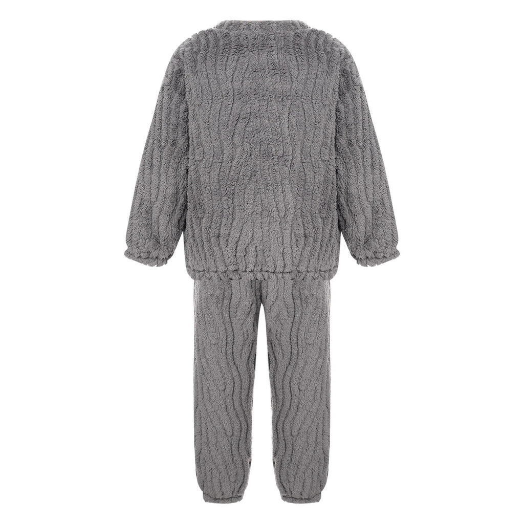 Kids Pajamas Set Flannel Sleepwear Bear Tops Pullover with Plush Pants Trousers