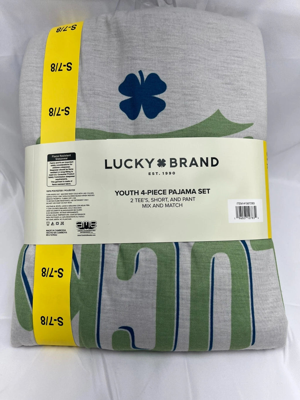 Lucky Brand Youth 4-Piece Pajama Set  Size  M(10/12)  Flam Resistant NWT