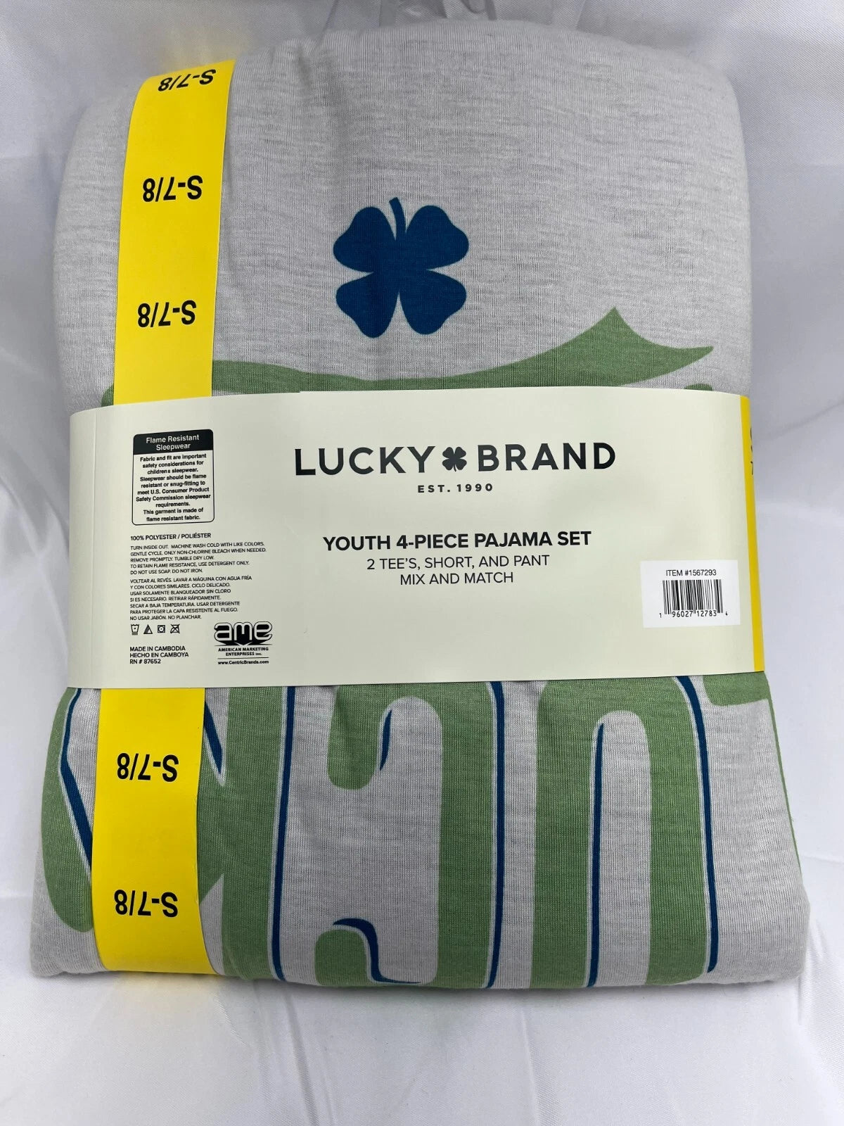 Lucky Brand Youth 4-Piece Pajama Set  Size  M(10/12)  Flam Resistant NWT