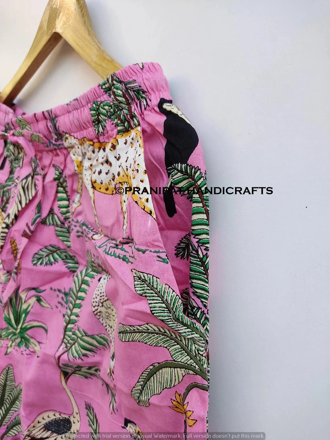 Indian Animal Print Cotton Baby Pink Women Gypsy Sleepwear Hippie Pajama set