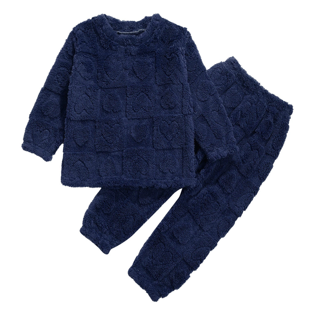 Kids Boys Girls Flannel Suit Unisex Children Pajamas Set Cute Tops With Pants