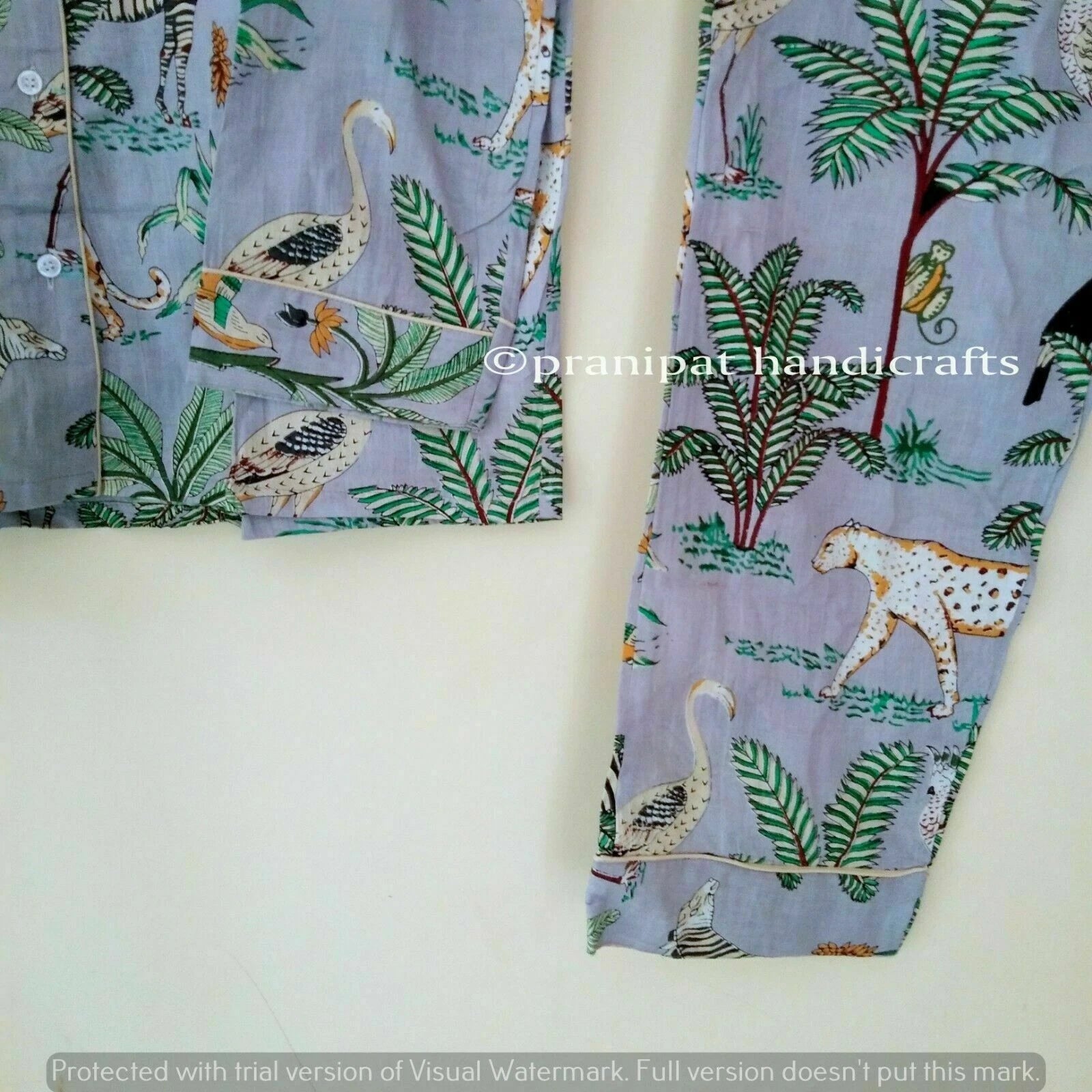 Indian Animal Printed Cotton Grey Hippie Women Gypsy Sleepwear Boho Pajama set