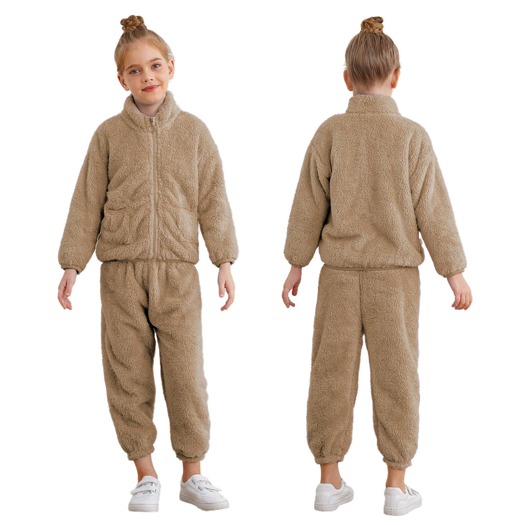 Kids Boys Girls Pajama Set Warm Homewear Flannel Outfits Pants Loungewear Tops