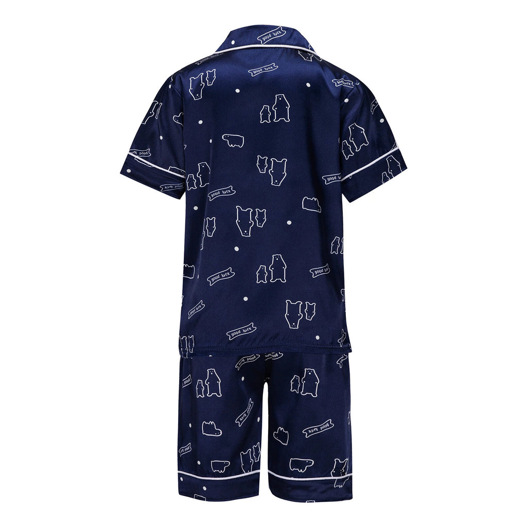 Boys Girls Pajamas Set Sleepwear Button Closure Top Shorts Nightwear Loungewear