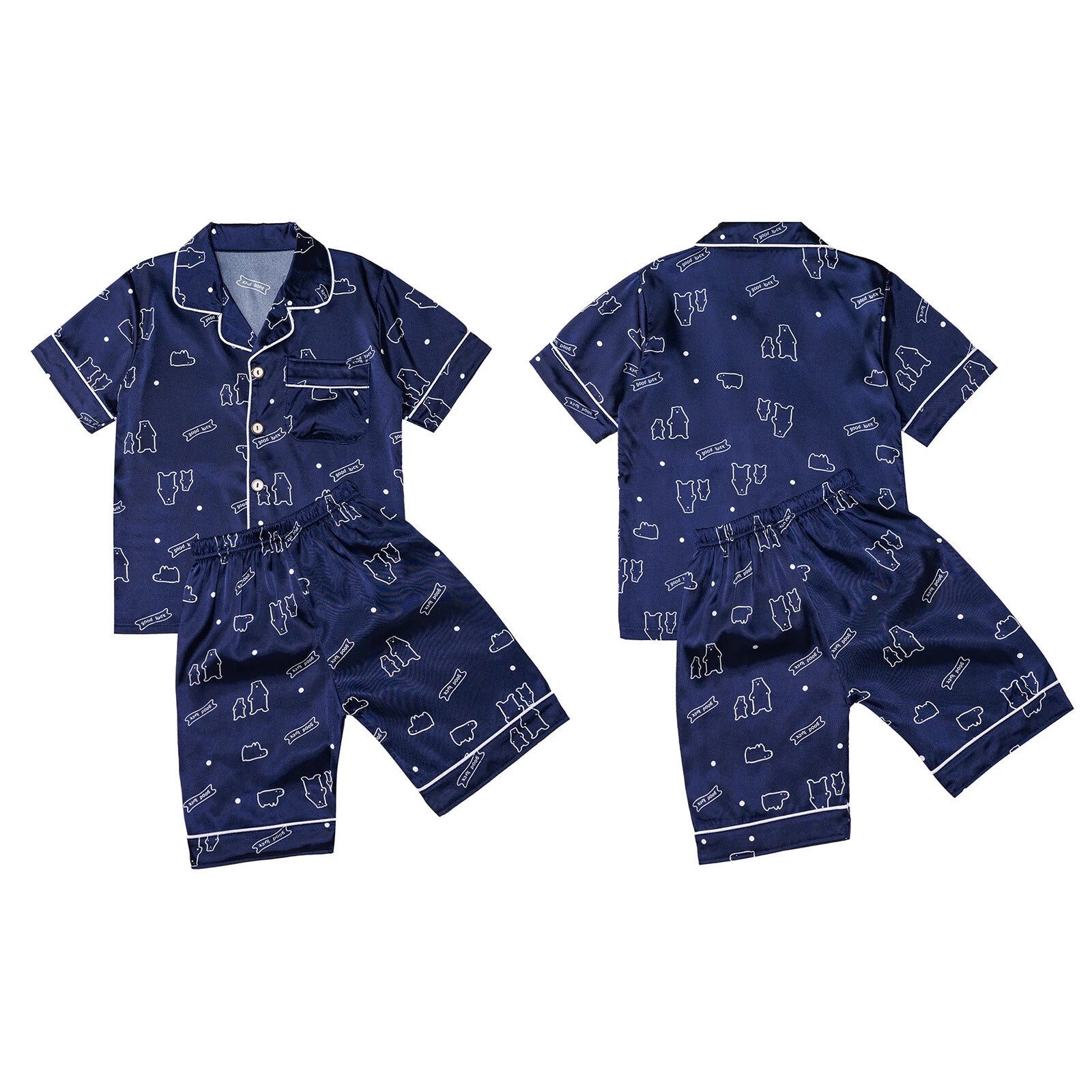 Boys Girls Pajamas Set Sleepwear Button Closure Top Shorts Nightwear Loungewear