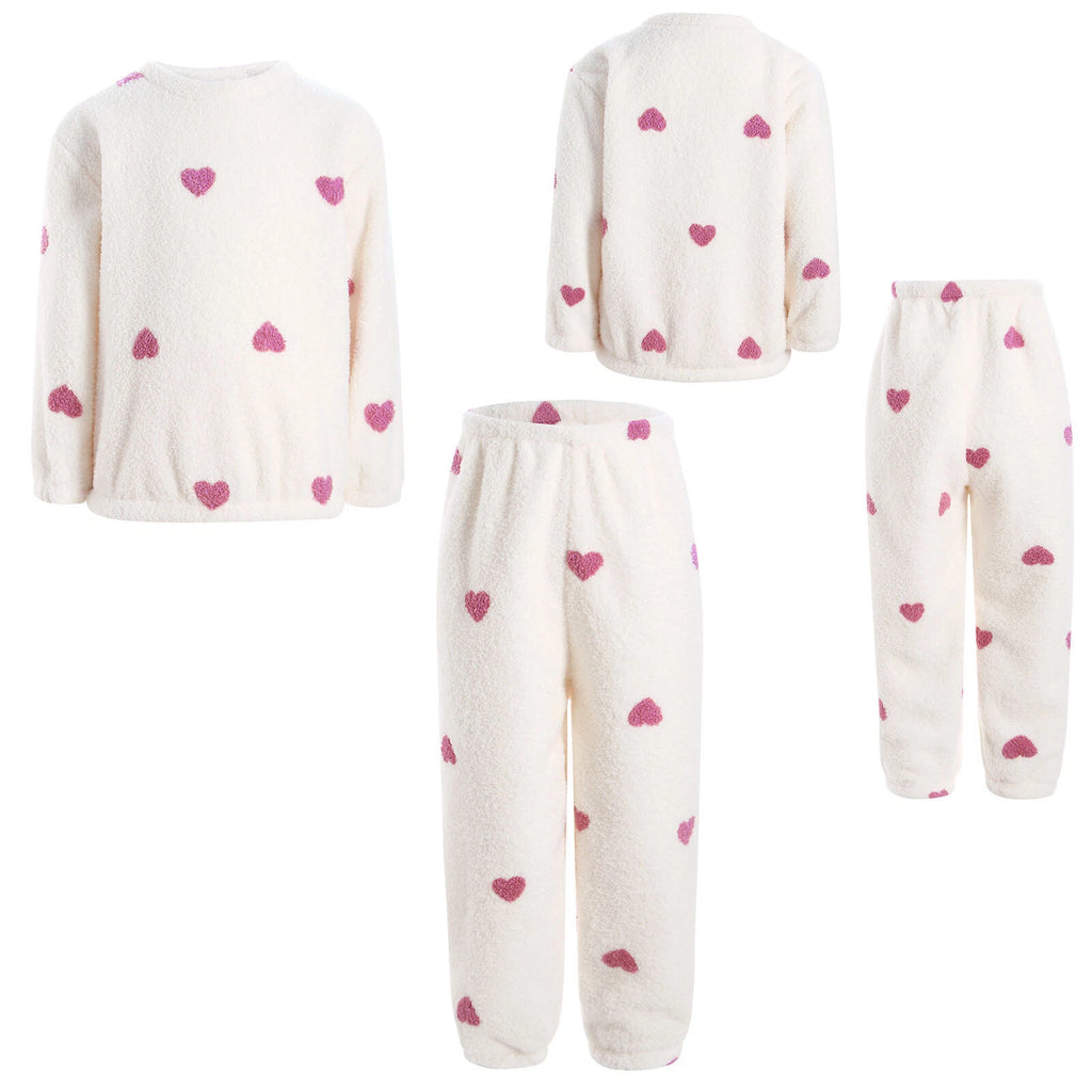 Kids Pyjamas Fleece Nightwear Elastic Waist Pyjama Set Warm 2 Piece-