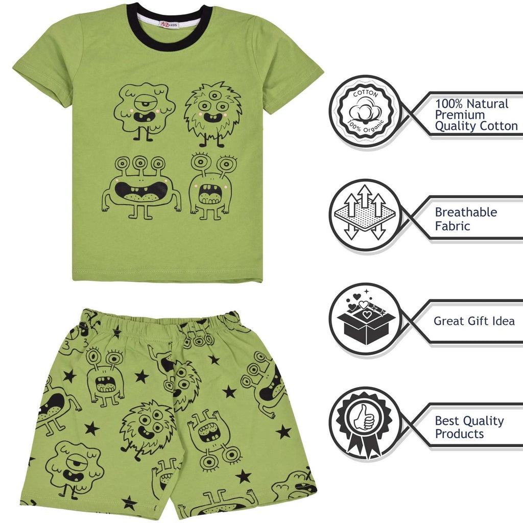 Kids Girls Boys Monster Pyjamas 2 Piece Cotton Set Age 5-13 Year