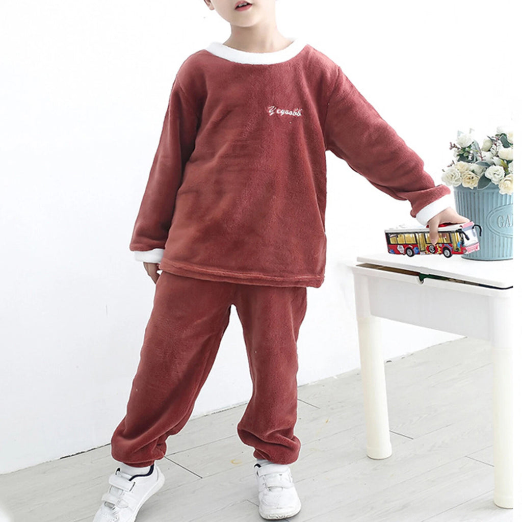 Girls Boys Pajamas Suit Long Sleeve Tops with Pants Sleepwear Winter Nightwear