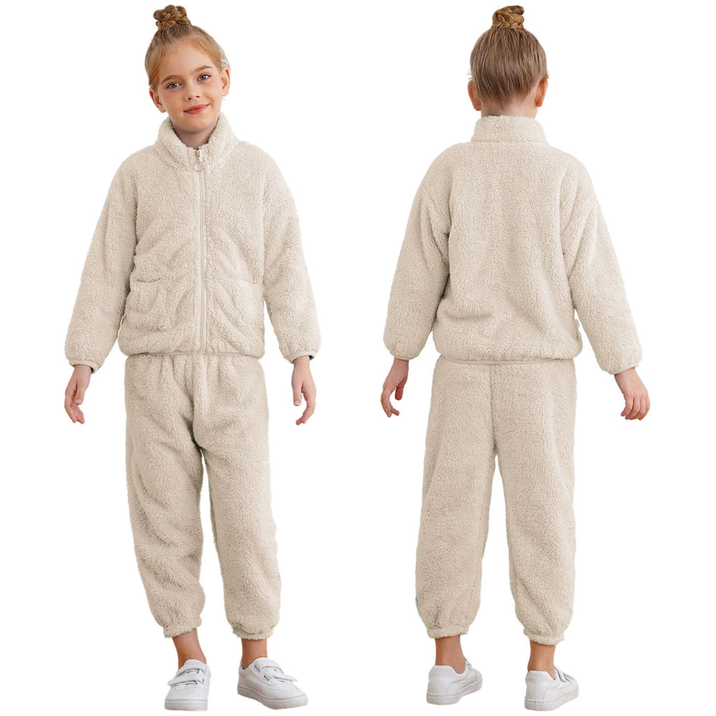 Kids Boys Girls Homewear Long Sleeve Outfits Zipper Pajama Set Comfy Sleepwear