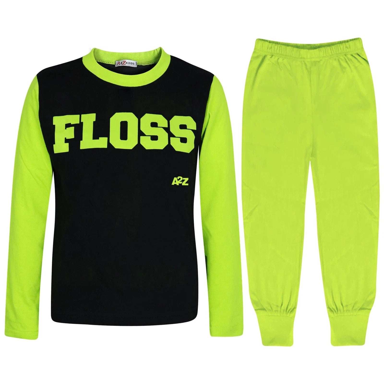 Kids Girls Boys Pyjamas Lime Trendy Floss A2Z Print Lounge Wear PJS Outfits Sets